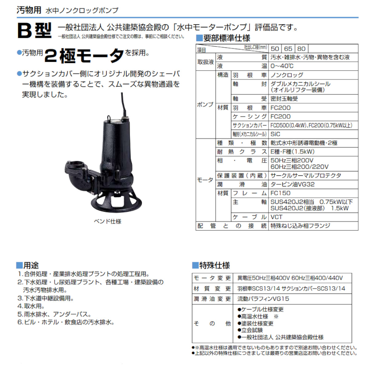 ツルミポンプ ツルミ 鶴見 80B21.5 水中ポンプ 非自動形 80mm 50Hz