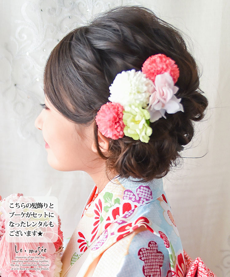 七五三 髪飾り ピンクパステルの和装かみかさざり | 753 花 ヘッド