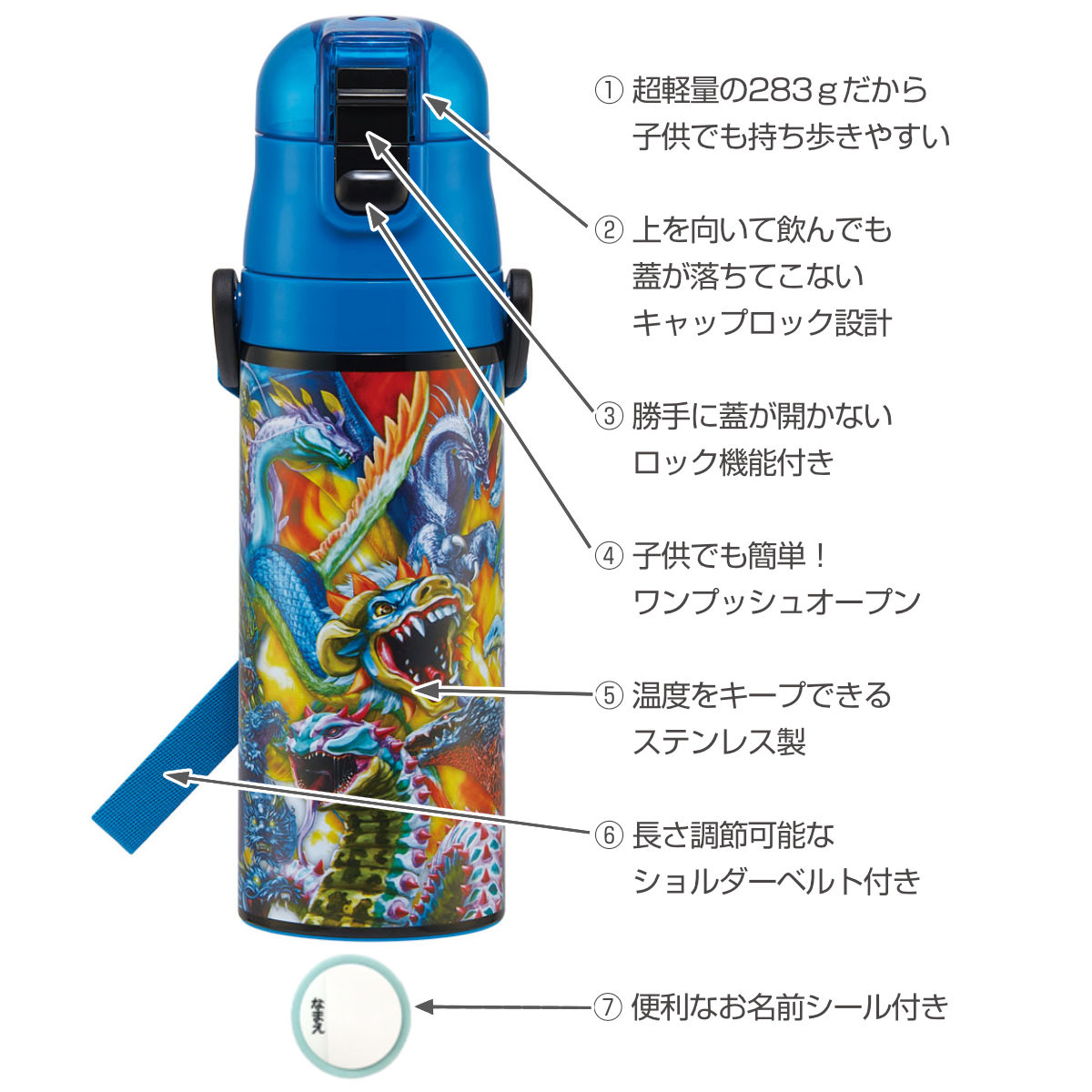 スケーター 水筒 470ml 超軽量ダイレクトボトル 最強王図鑑 保冷専用