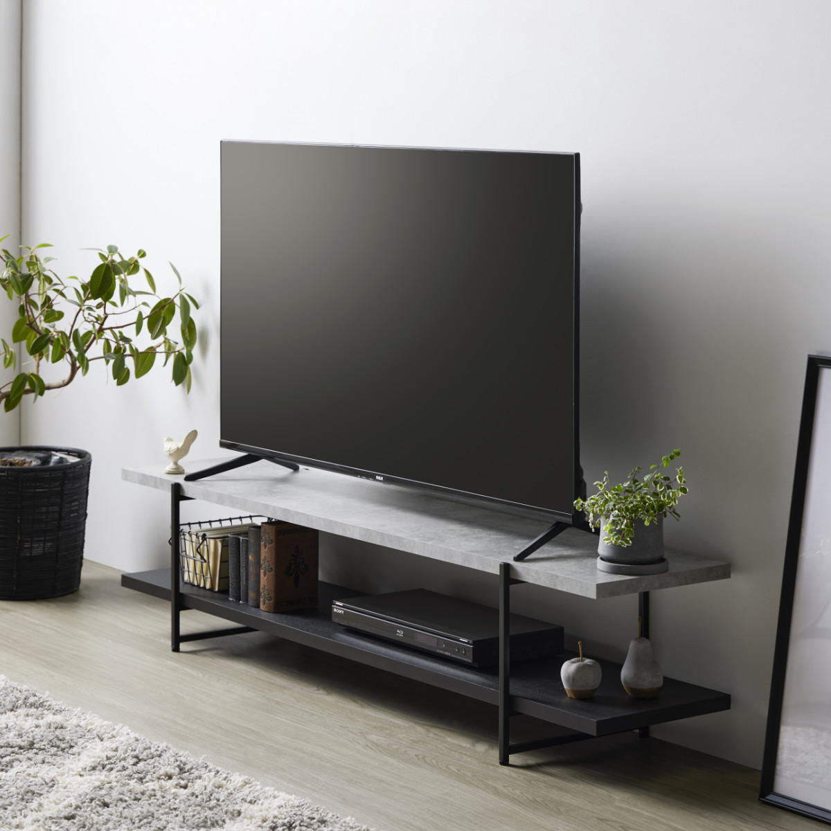 岩附 テレビ台 幅150cm 55型対応 ストーン調 上下組替可能 （ TV台