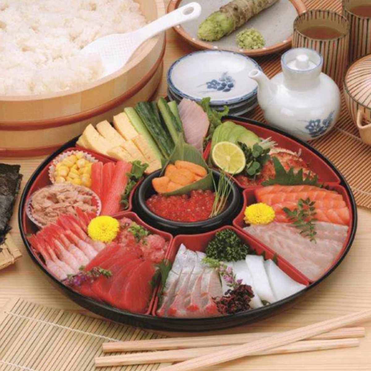 イノマタ化学 手巻き寿司セット プラスチック ふた付き しゃもじ付き