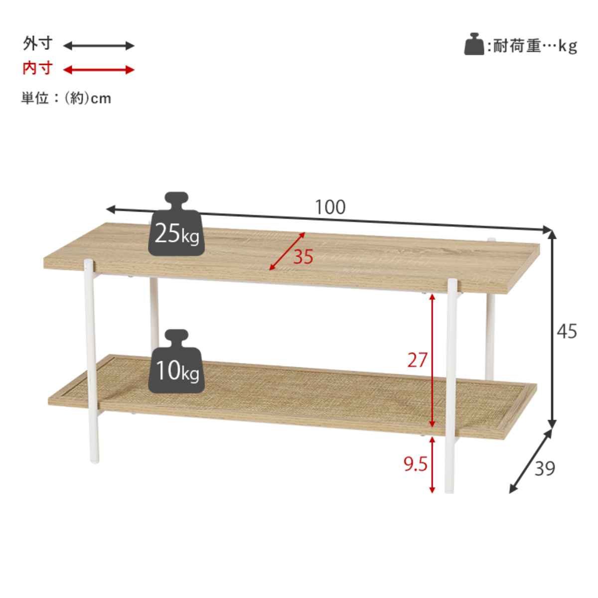 HAGiHARA（萩原） オープンラック 2段 韓国インテリア風 幅100cm
