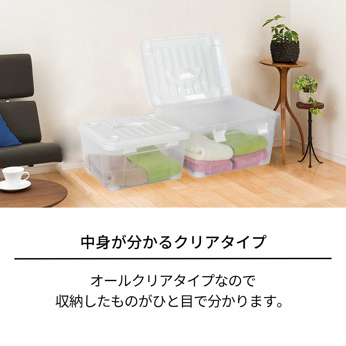 天馬 収納ボックス 幅58×奥行42×高さ34cm フタ付き 持ち手付き
