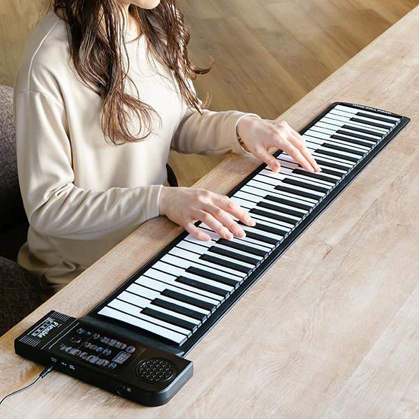 谷村実業 ピアノ 電子ピアノ コンパクト 61鍵盤 ロールアップピアノ
