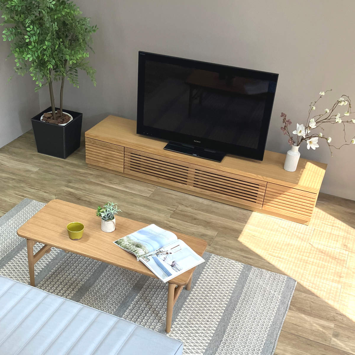吉桂 テレビ台 幅180cm ローボード ルーバーデザイン 天然木前板 ROOK