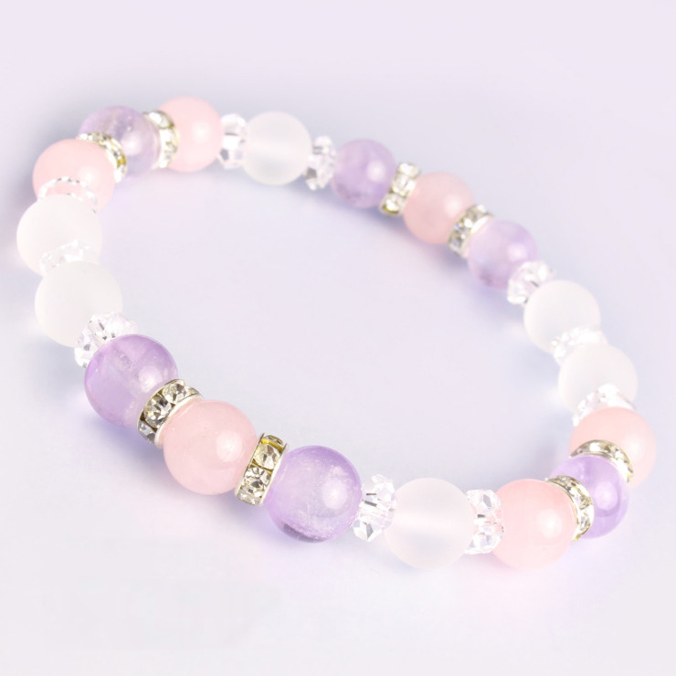 ラベンダーローズクォーツ♡ブルーローズクォーツ共生ハート♡虹入りNo