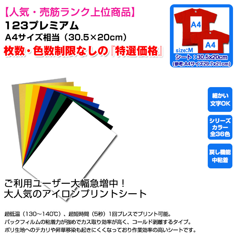 アイロンプリントシート 細カット-フイルム粘着【中-強】123プレミアム