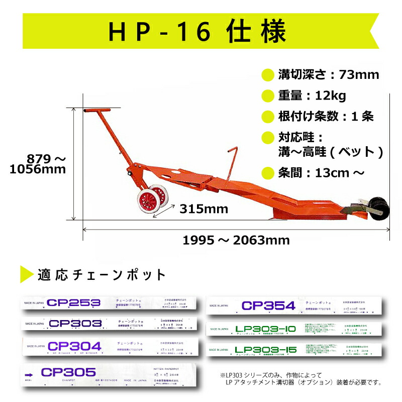 ひっぱりくん HP-16 チェーンポット専用 簡易移植機 溝切深さ: 73mm用