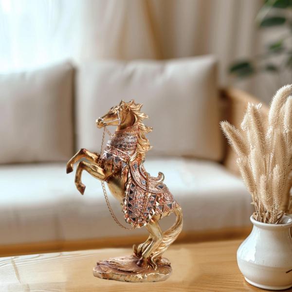 金色の馬の像 デスクトップ装飾 手作り工芸品 7.8x3.5x12.2インチ 棚