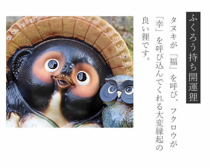 信楽焼 20号青ふくろう持ち開運狸 たぬき タヌキ 開運 縁起物 可愛い