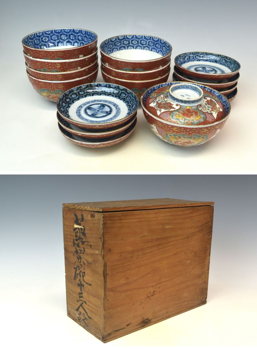 趣楽】 明治時代 古伊万里細密絵付け蓋茶碗 八客 高級和食器 本物保証