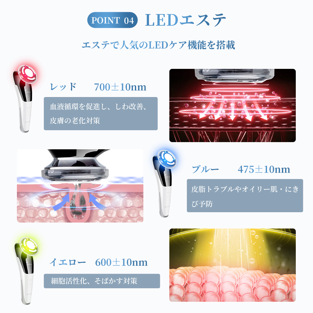 イオン導入美顔器 6色光 美顔器 イオン導入器 1台4役 超音波美顔器