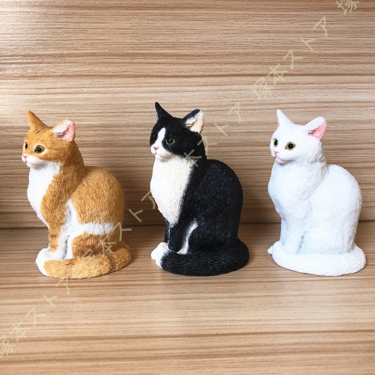 リアル 猫おきもの ミニチュア 本物そっくり 猫の置物 白猫 可愛い