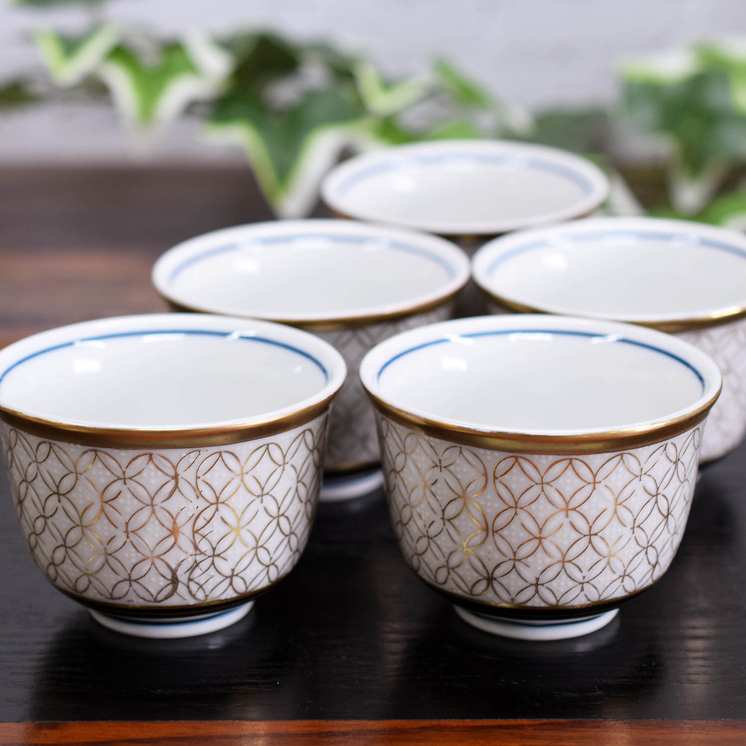 九谷焼 来客用 湯呑み 5客セット 金七宝 高級 和食器 湯呑み茶碗 : 和