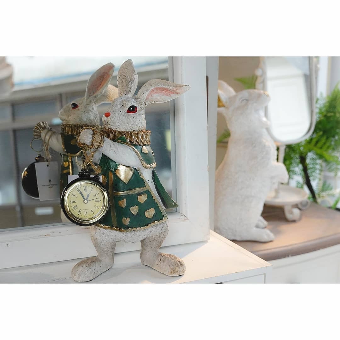 アリス ラビット アンティーク調 うさぎ ウサギ rabbit 兎 置物 置時計