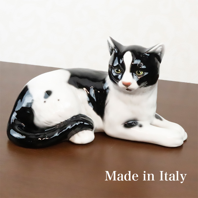 ネコ 置物 動物 オブジェ 猫 ねこ イタリア製 陶磁器 41169 置き物