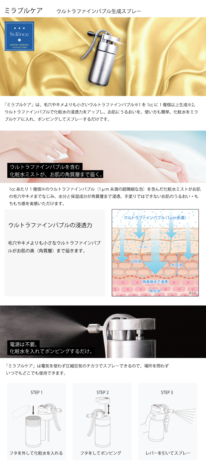 ミラブルケア ウルトラファインバブル生成スプレー サイエンス 正規品
