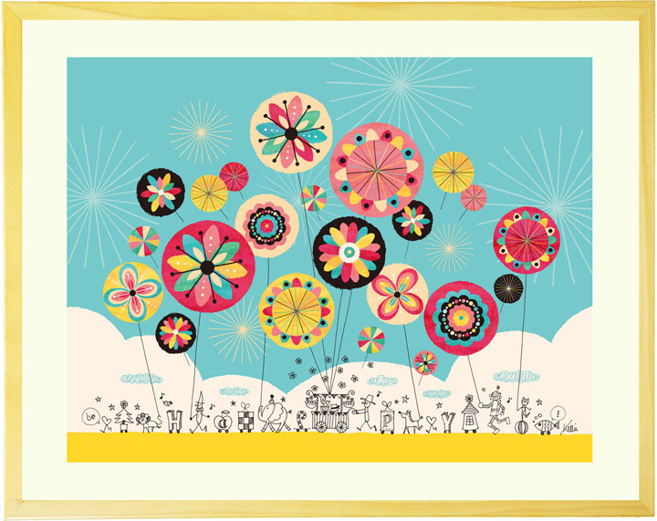 プレゼント 新築祝い お祝い 絵 幸せアート(幸せのパレード 黄色/L