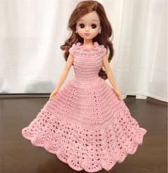 ハンドメイド☆レース編みロングドレスリカちゃん着せ替えお洋服