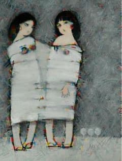 油絵 菅家令子 絵 絵画 インテリア F6-083211 人物 雪国の子供たち