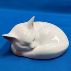 ロイヤルコペンハーゲン 白猫 フィギュリン 眠り猫 ネコ 置物 陶器