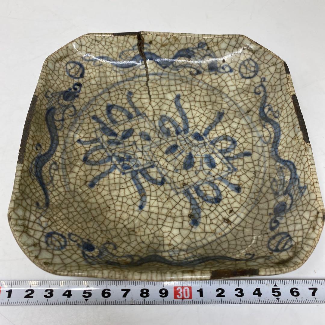 中国明時代　呉須古染付　四方鉢　東さ7-0330① 呉須染付鳳凰に花文大皿 中国明時代末頃 漳州窯作 | 古美術ささき