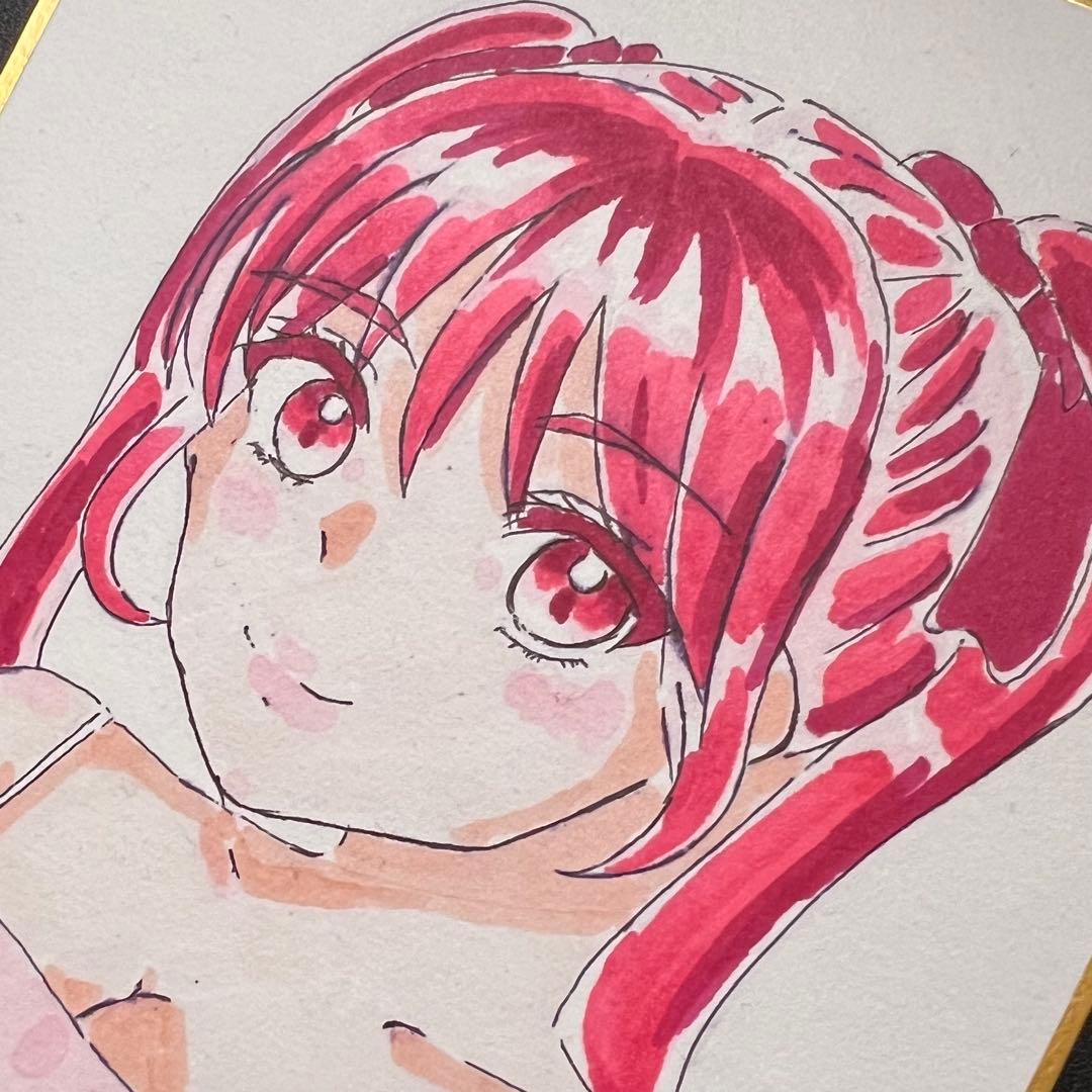 アナログイラスト 色紙 手描き ピンク 女の子 - メルカリ