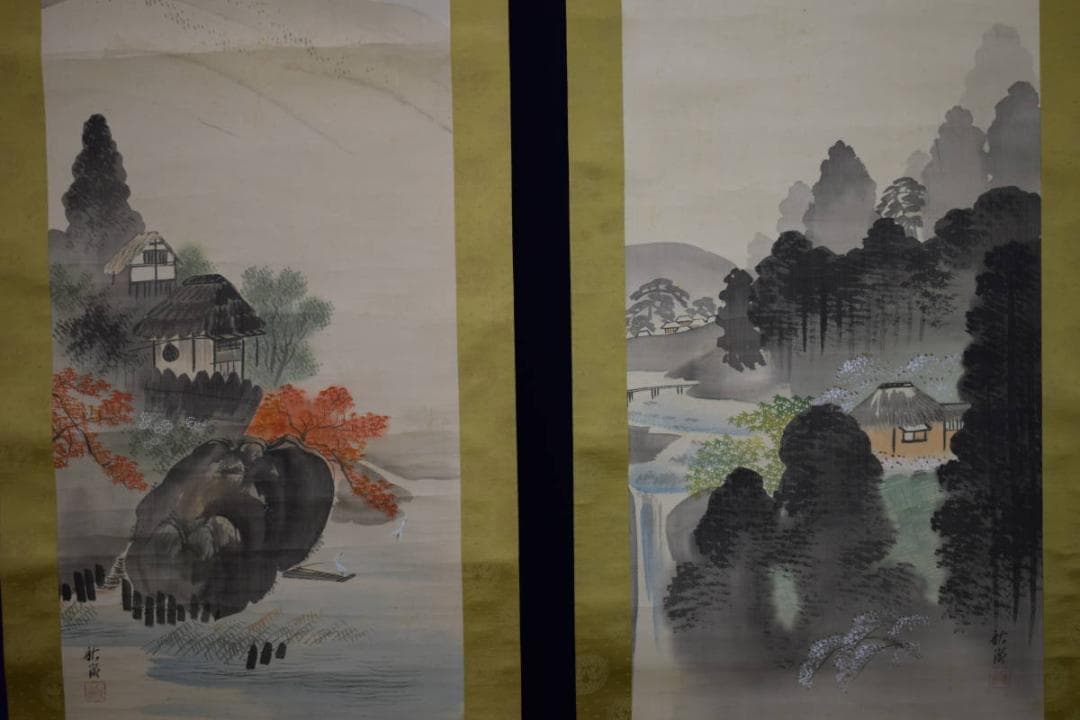 真作/中山秋湖/秋景山水図/双幅/桐共箱付/布袋屋掛軸HG-239 掛軸〈国宝 秋冬山水図〉(双幅)雪舟京都便利堂オンラインショップ