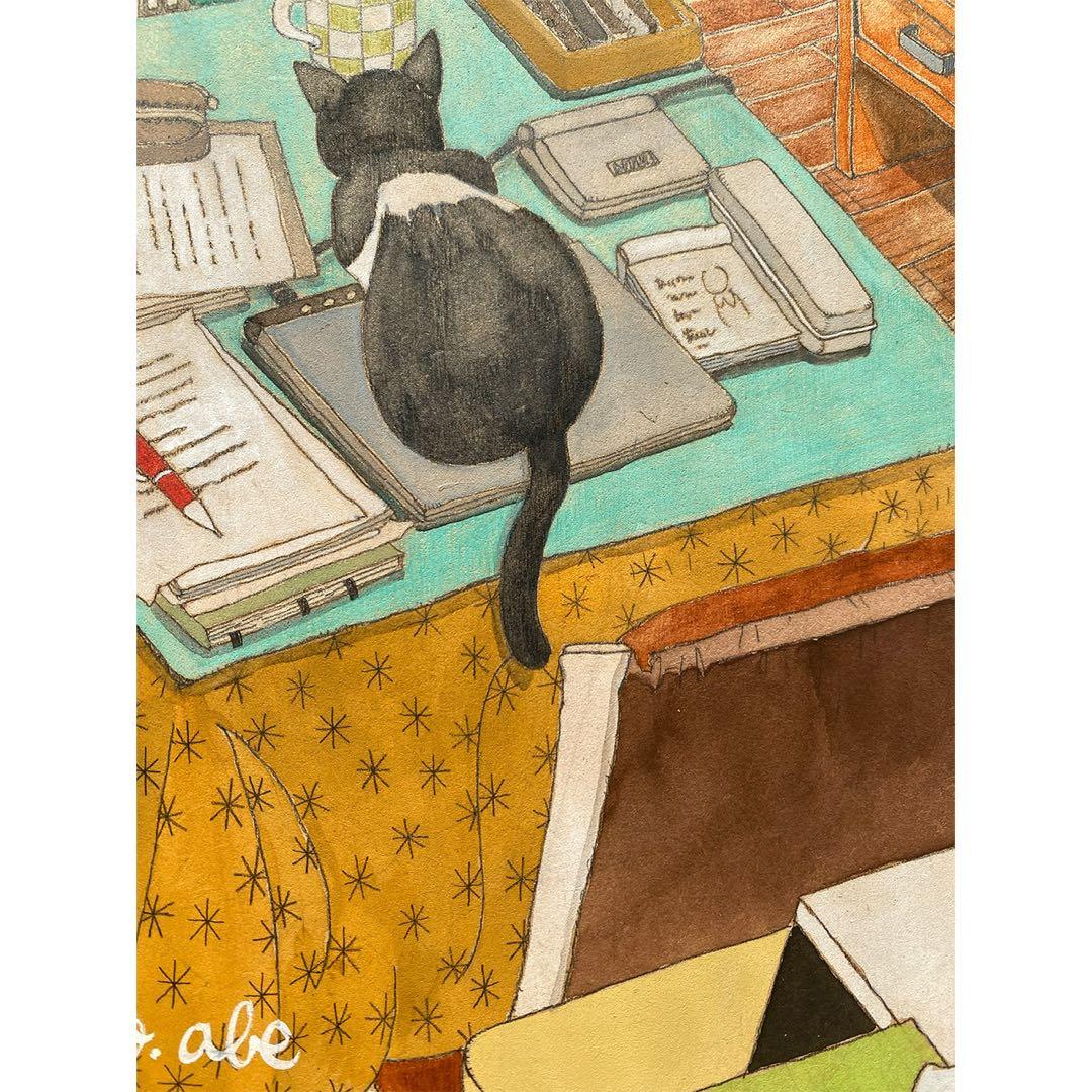 《送料無料》原画「こたつの猫」猫イラスト
