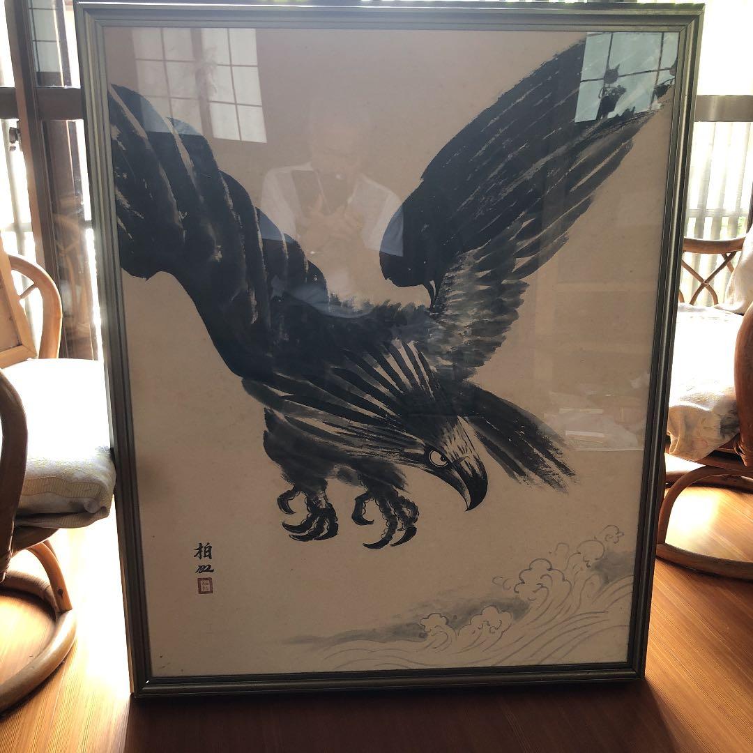 水墨画　　眼光鋭く獲物を狙い襲いかかる間際の構図 今年は六十年に一度の丙午 騎馬武人対白虎図 2025 389x270mm 紙、墨