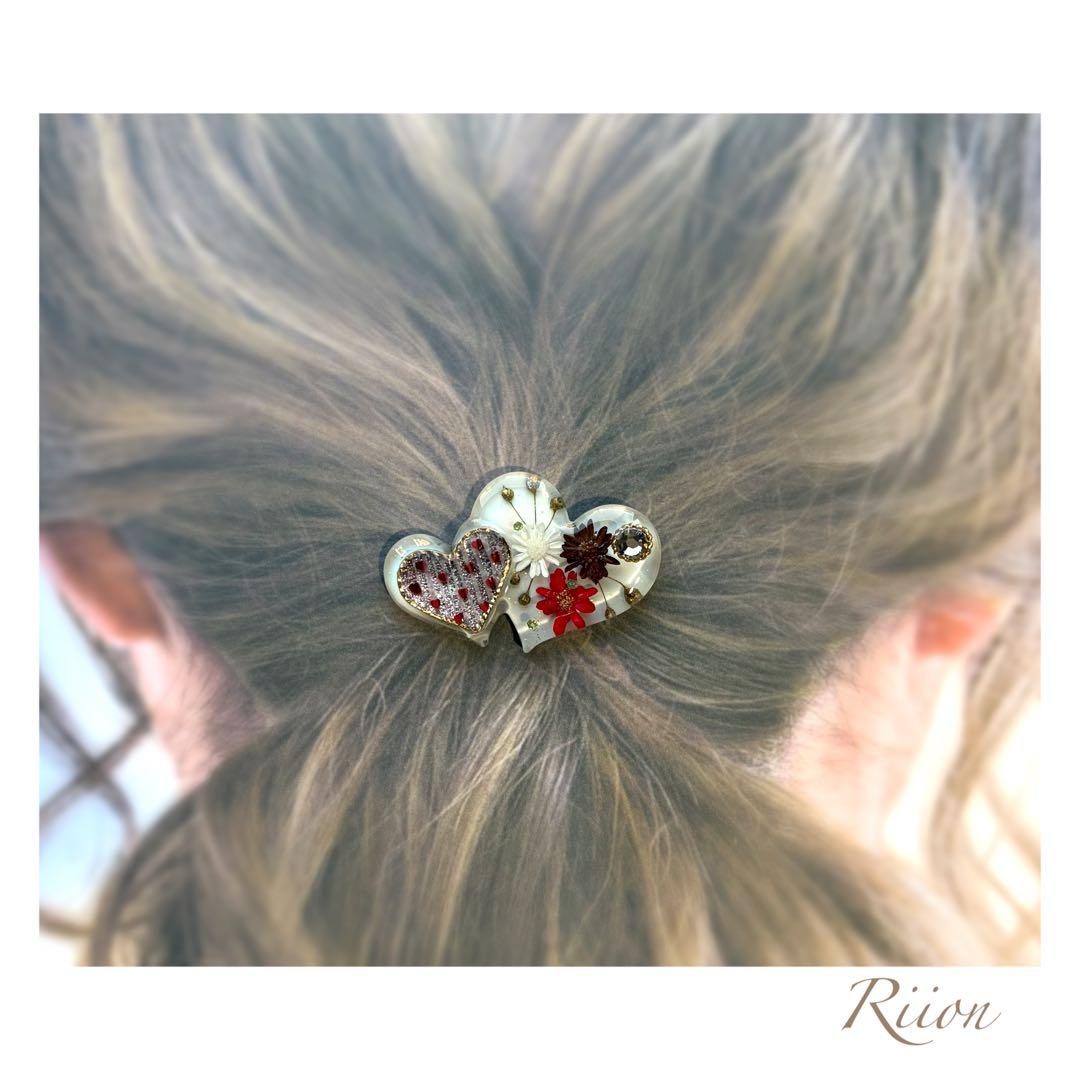 no.1102❤︎V・デー‪‪❤︎‬ダブルハートフロラルレジンヘアゴム‬‬