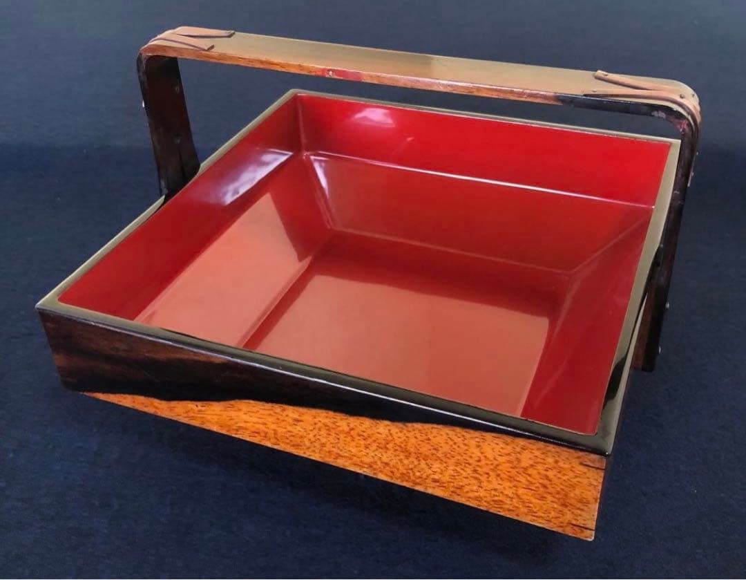 《R》黒柿内朱 手付 四方菓子器 食籠 喰篭 飾り金具 260126く1