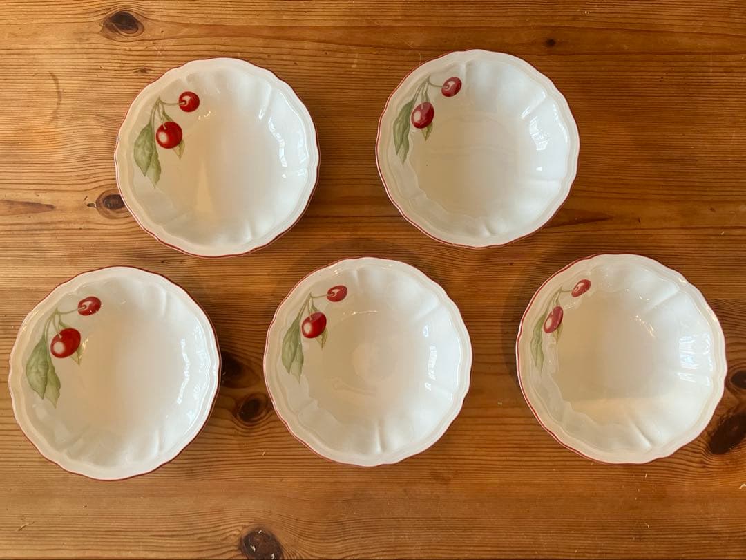 ジノリ　アンティコチェリー　フルーツサラダシリアルボウル×5 洋食器 煮物鉢 小鉢 ボウル サラダボウル チェリー柄 プレート スープ